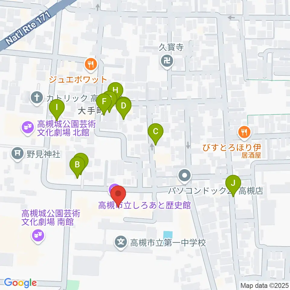 高槻市立しろあと歴史館周辺の駐車場・コインパーキング一覧地図