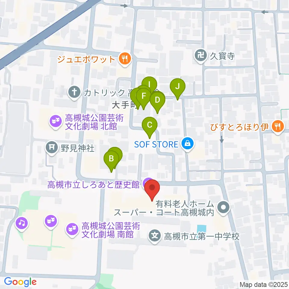 高槻市立しろあと歴史館周辺の駐車場・コインパーキング一覧地図