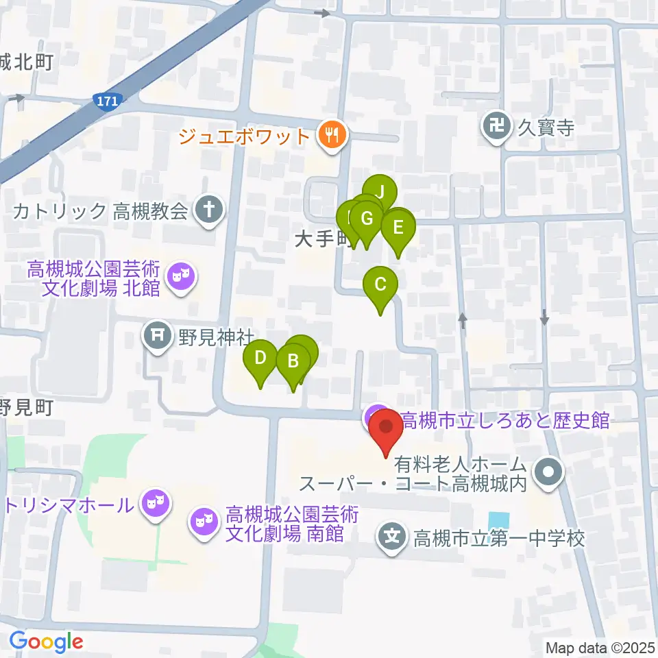 高槻市立しろあと歴史館周辺の駐車場・コインパーキング一覧地図