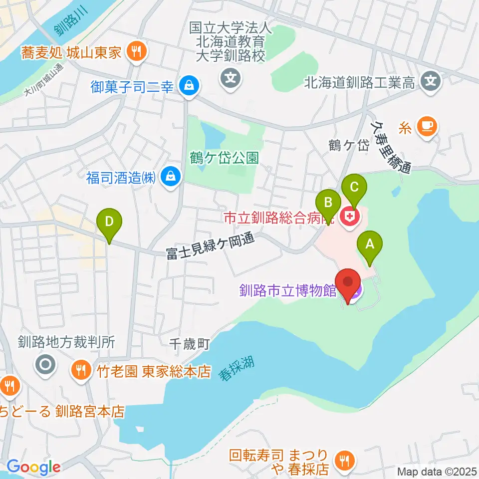 釧路市立博物館周辺の駐車場・コインパーキング一覧地図