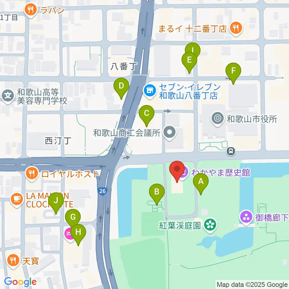 わかやま歴史館周辺の駐車場・コインパーキング一覧地図