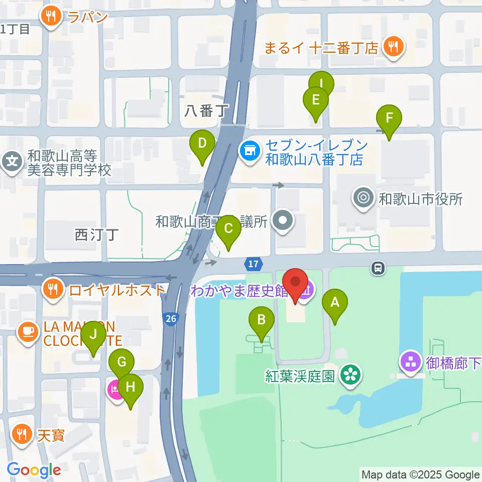 わかやま歴史館周辺の駐車場・コインパーキング一覧地図