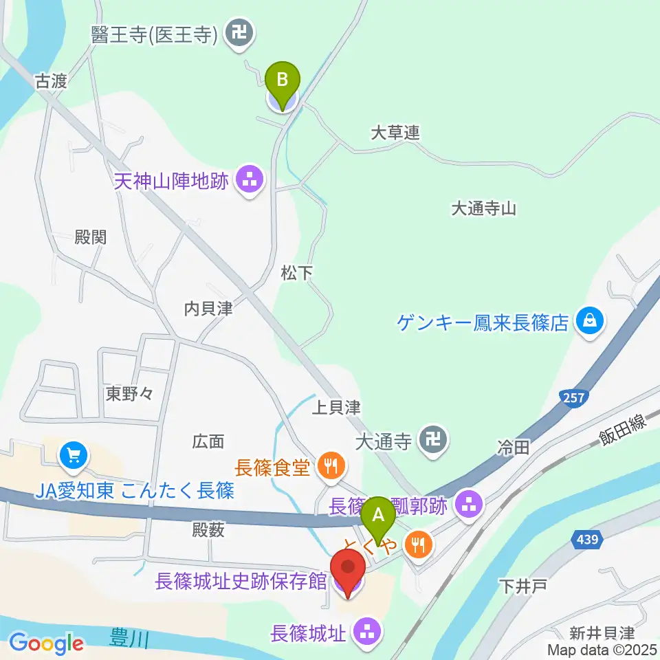 長篠城址史跡保存館周辺の駐車場・コインパーキング一覧地図
