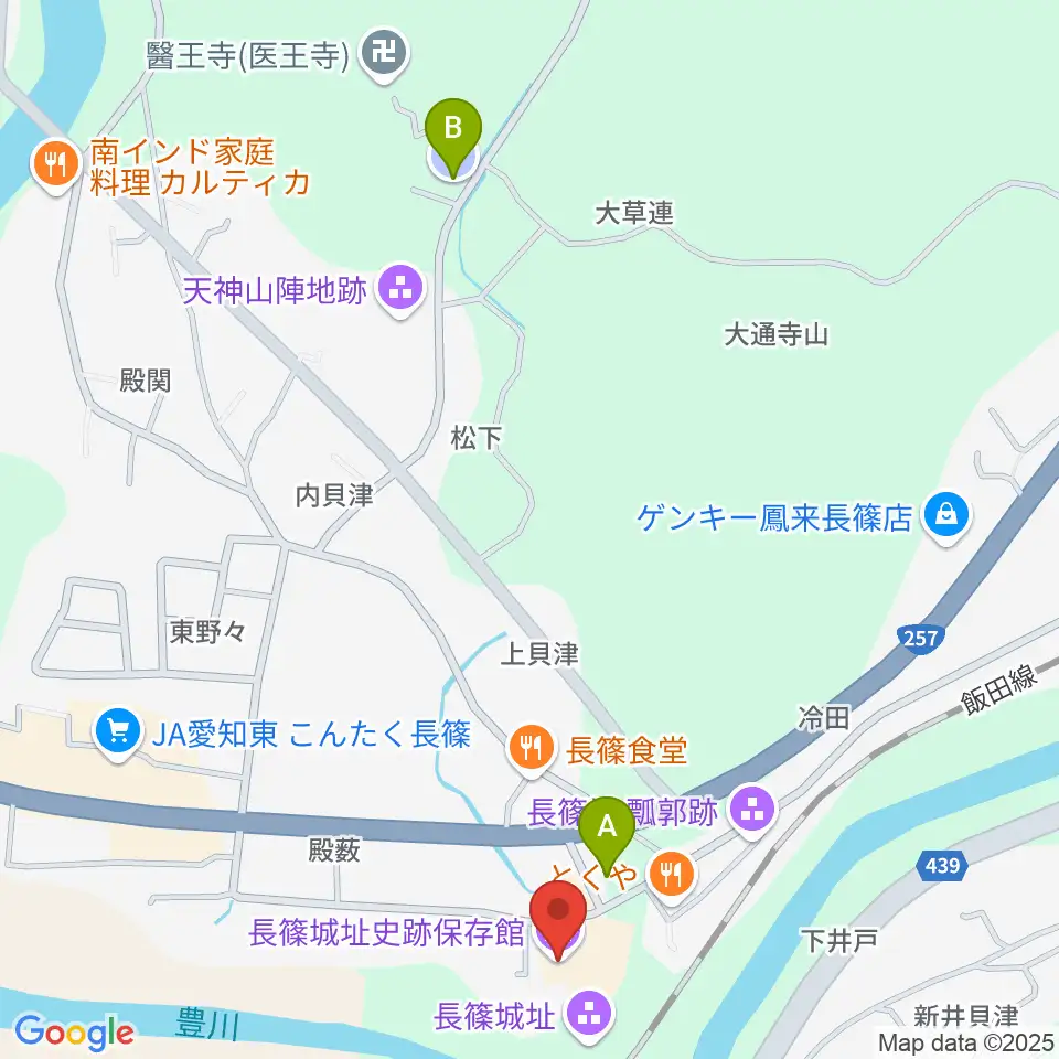 長篠城址史跡保存館周辺の駐車場・コインパーキング一覧地図