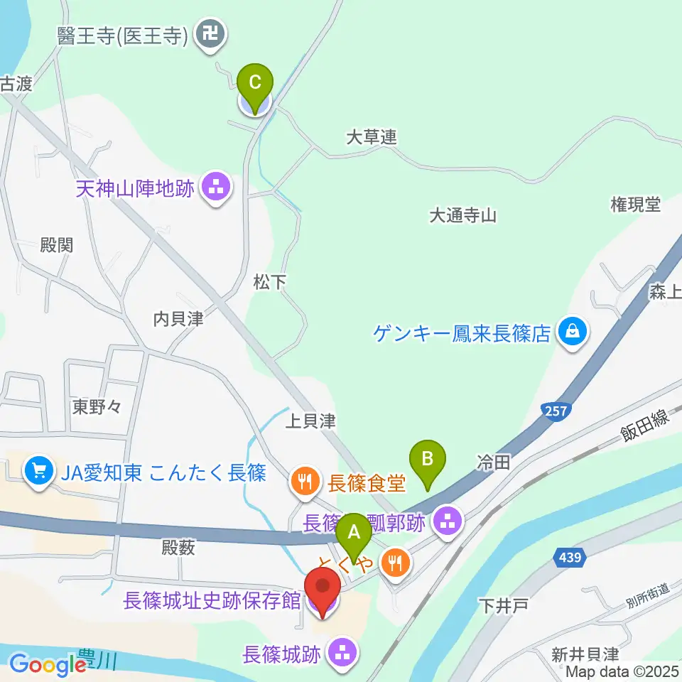 長篠城址史跡保存館周辺の駐車場・コインパーキング一覧地図