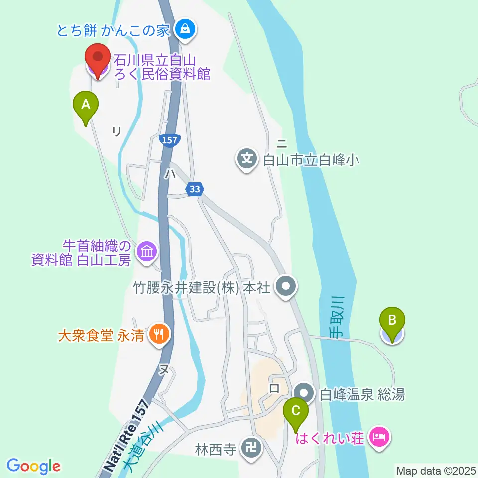 石川県立白山ろく民俗資料館周辺の駐車場・コインパーキング一覧地図