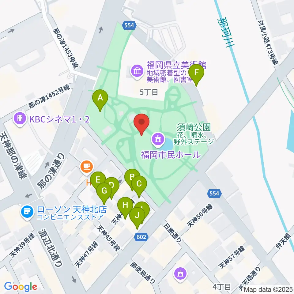 福岡市民ホール周辺の駐車場・コインパーキング一覧地図