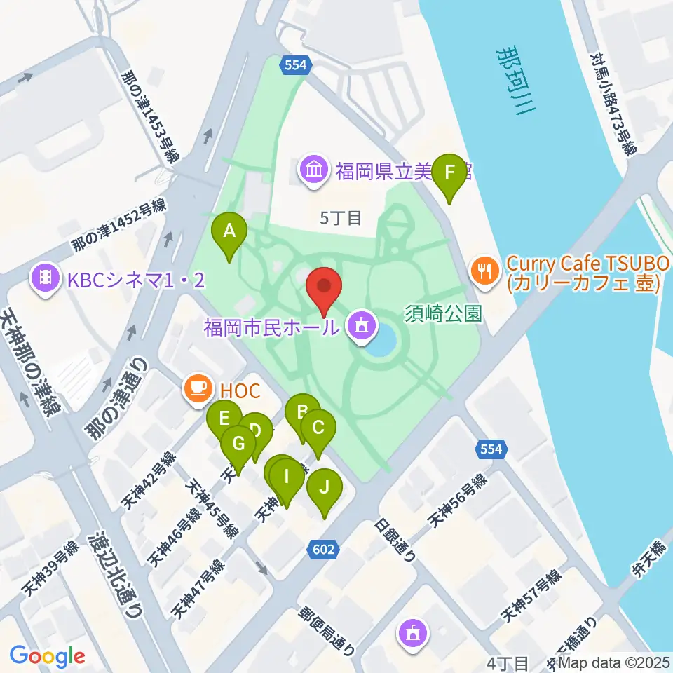 福岡市民ホール周辺の駐車場・コインパーキング一覧地図