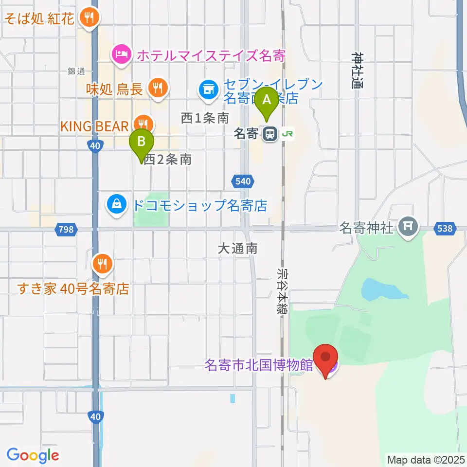 名寄市北国博物館周辺の駐車場・コインパーキング一覧地図
