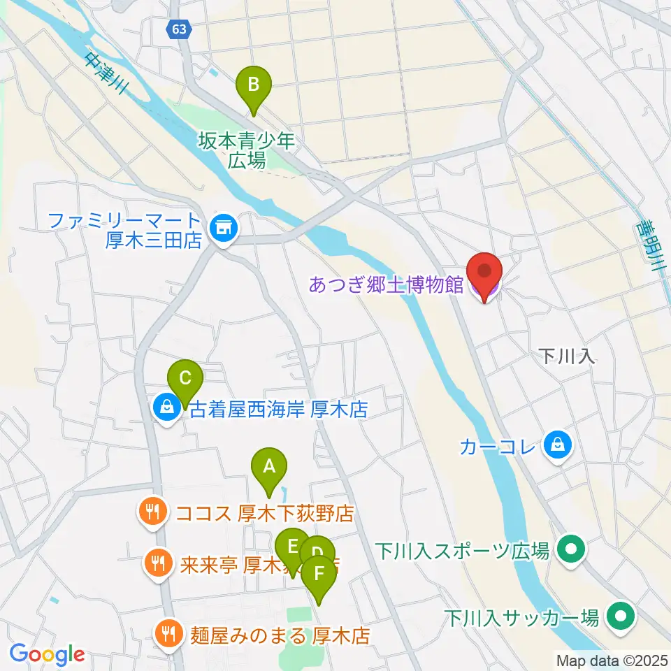 あつぎ郷土博物館周辺の駐車場・コインパーキング一覧地図