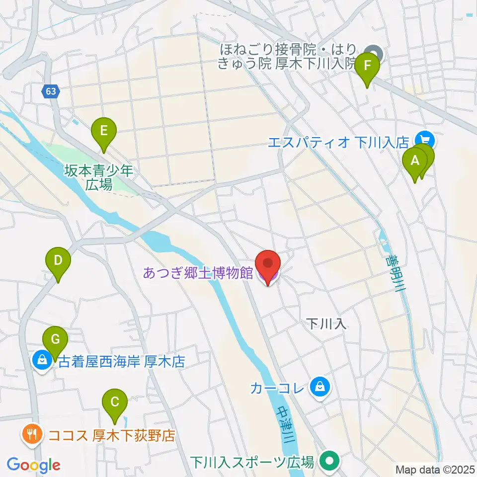 あつぎ郷土博物館周辺の駐車場・コインパーキング一覧地図
