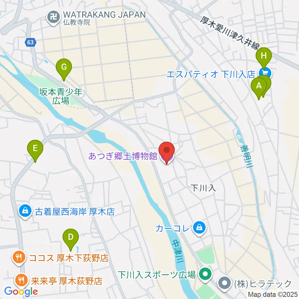 あつぎ郷土博物館周辺の駐車場・コインパーキング一覧地図