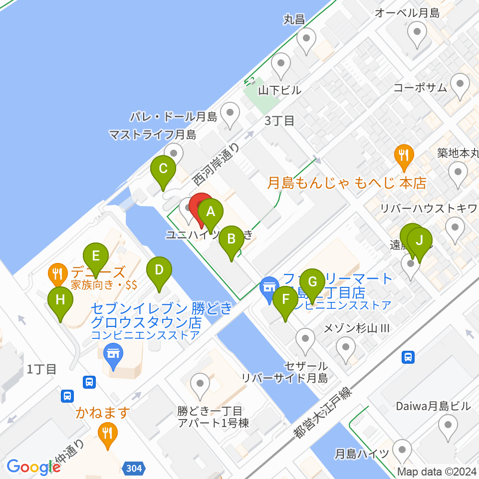 月島ピアノアートサロン周辺の駐車場・コインパーキング一覧地図