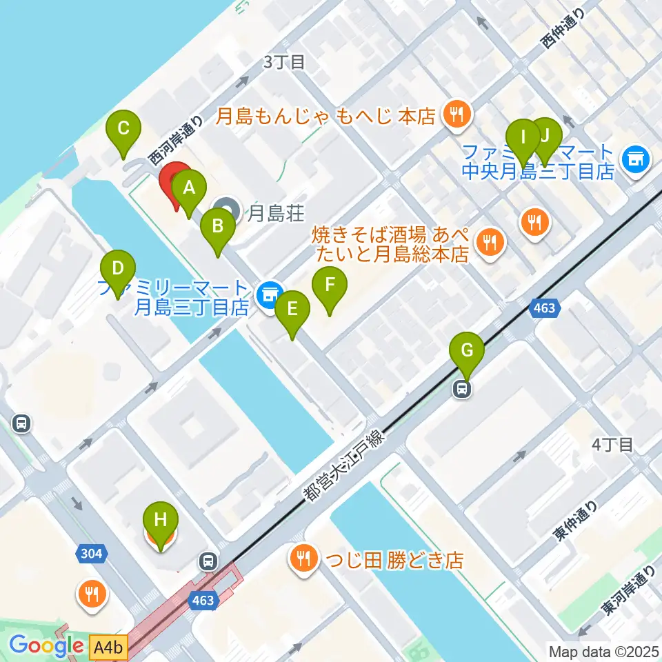 月島ピアノアートサロン周辺の駐車場・コインパーキング一覧地図