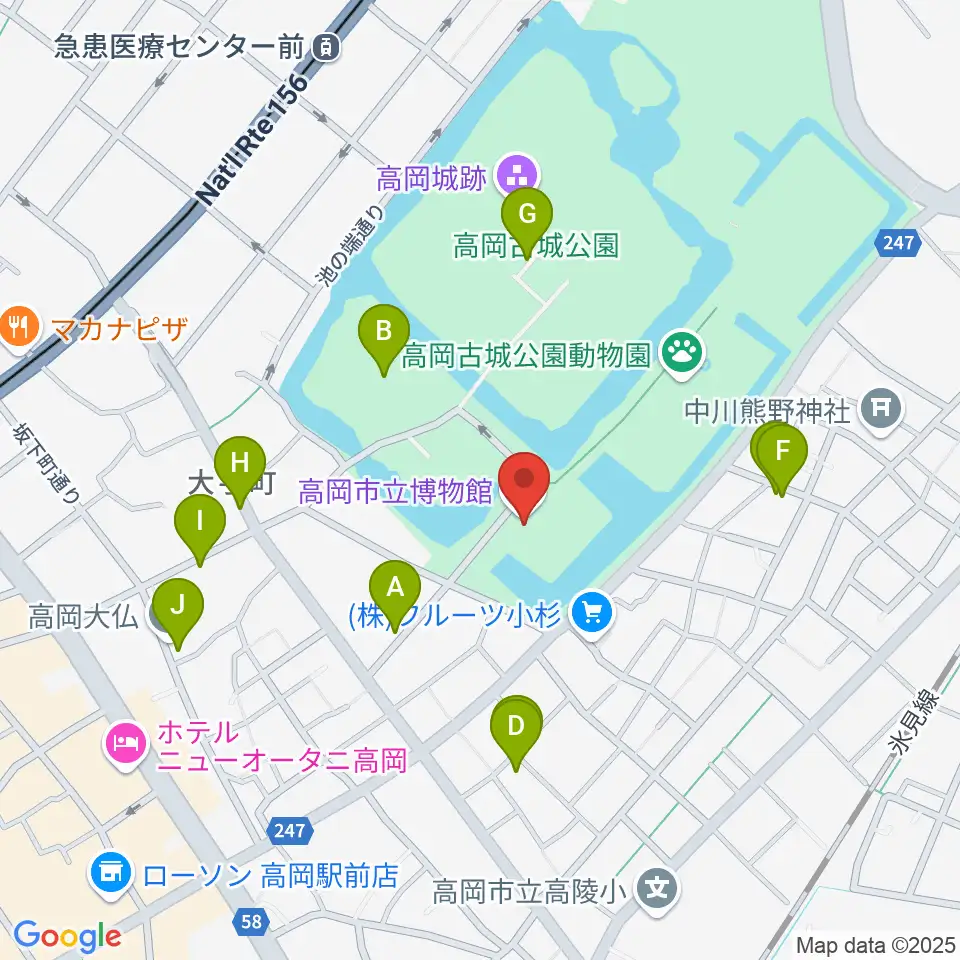 高岡市立博物館周辺の駐車場・コインパーキング一覧地図