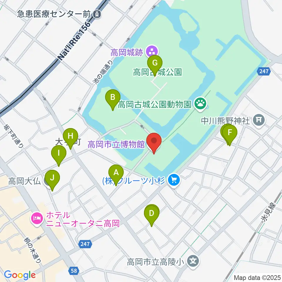 高岡市立博物館周辺の駐車場・コインパーキング一覧地図