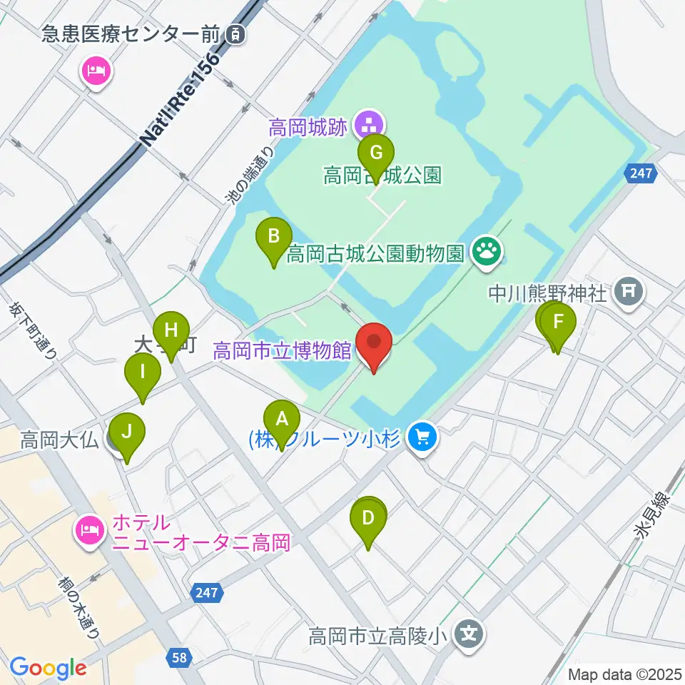 高岡市立博物館周辺の駐車場・コインパーキング一覧地図