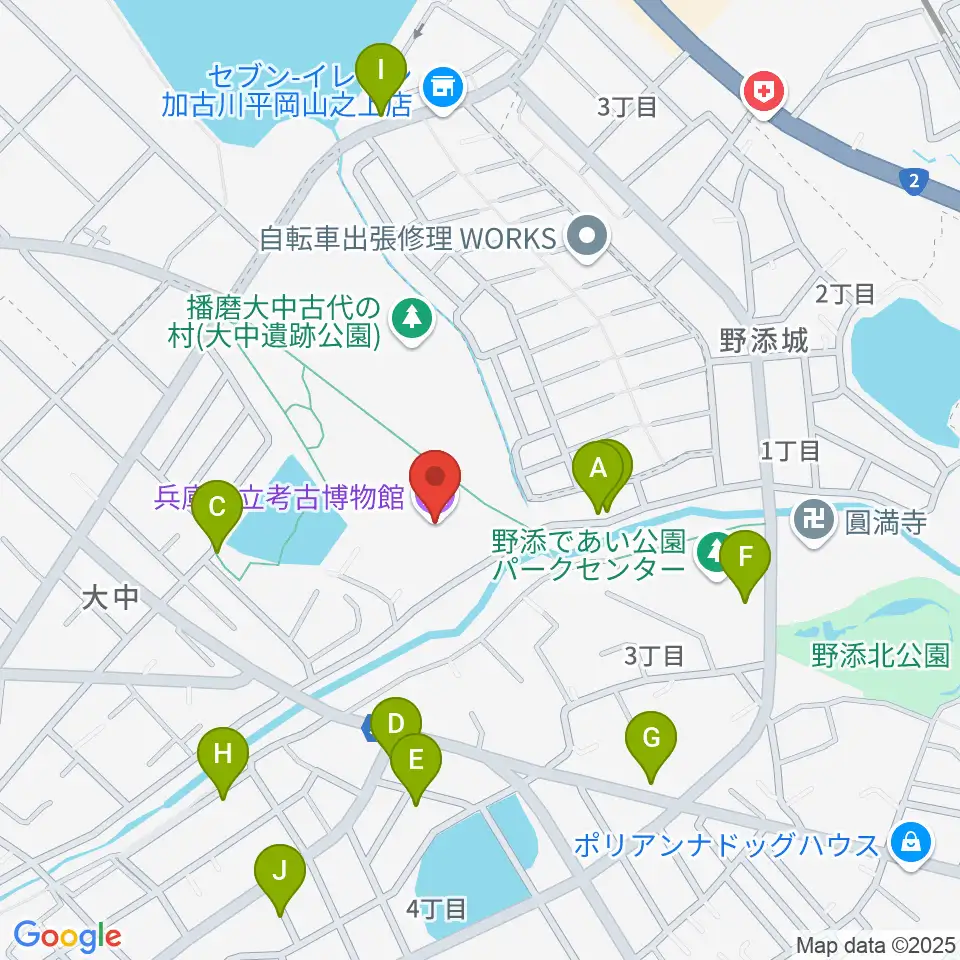 兵庫県立考古博物館周辺の駐車場・コインパーキング一覧地図