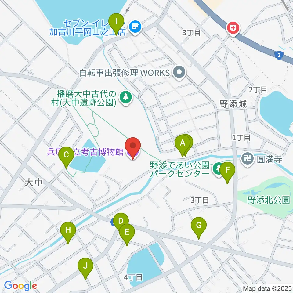 兵庫県立考古博物館周辺の駐車場・コインパーキング一覧地図