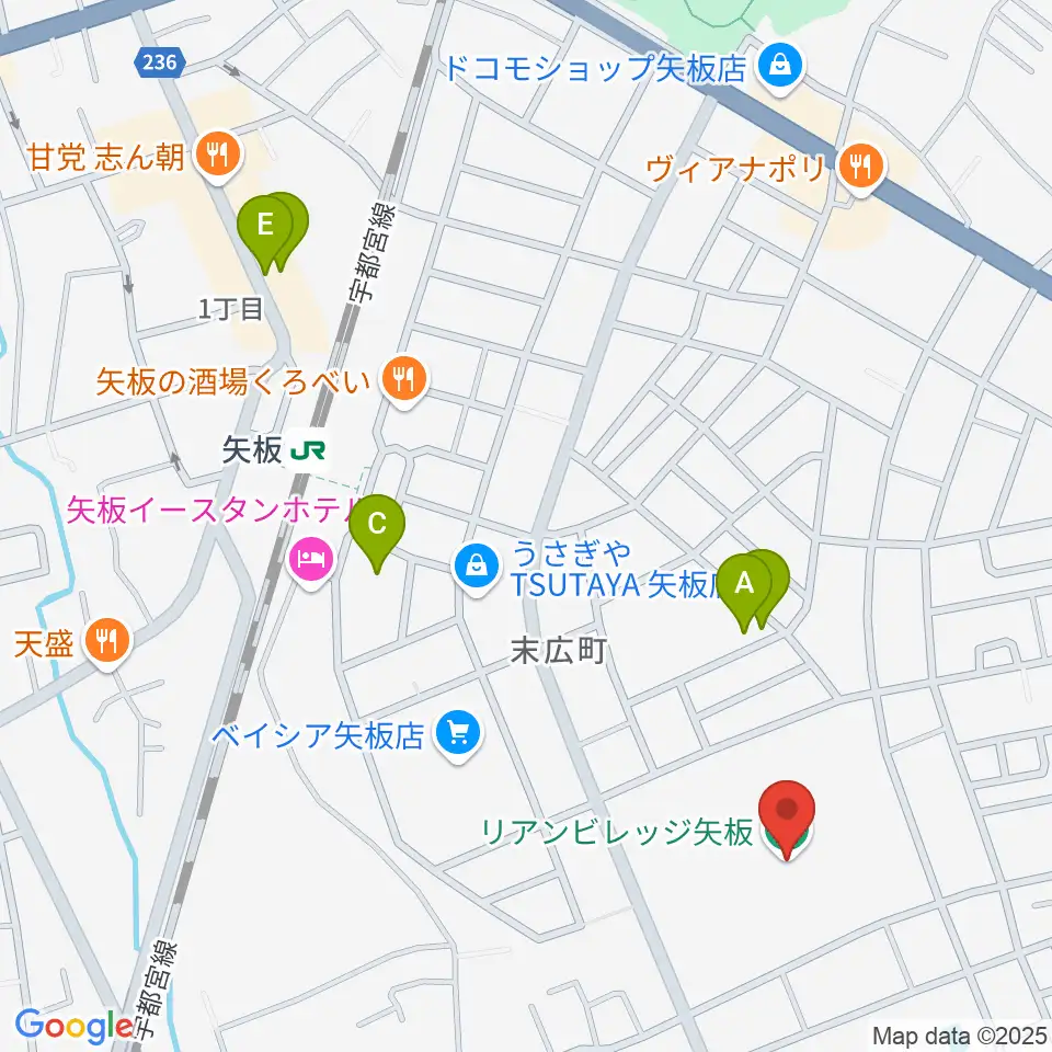 リアンビレッジ矢板周辺の駐車場・コインパーキング一覧地図