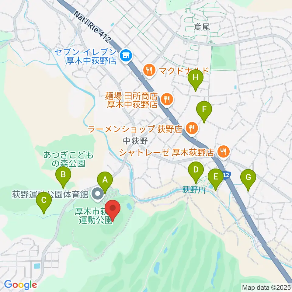 荻野運動公園競技場周辺の駐車場・コインパーキング一覧地図