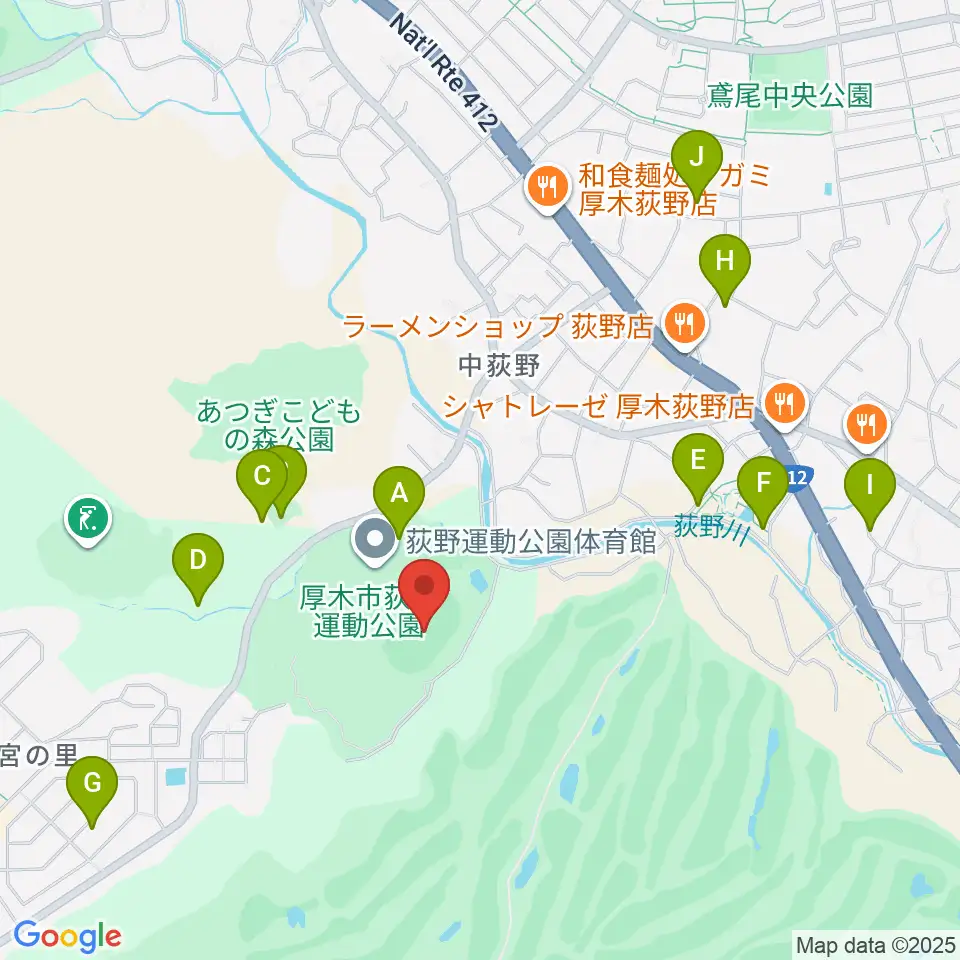 荻野運動公園競技場周辺の駐車場・コインパーキング一覧地図