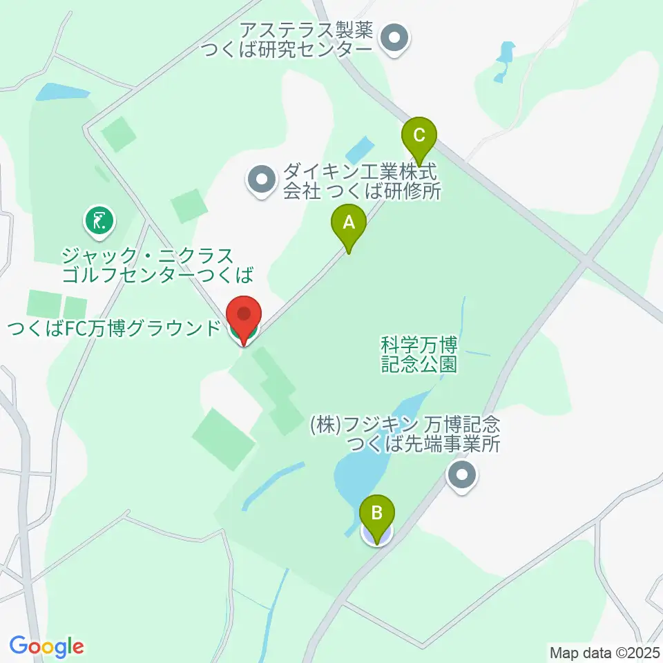 つくばFC万博グラウンド周辺の駐車場・コインパーキング一覧地図