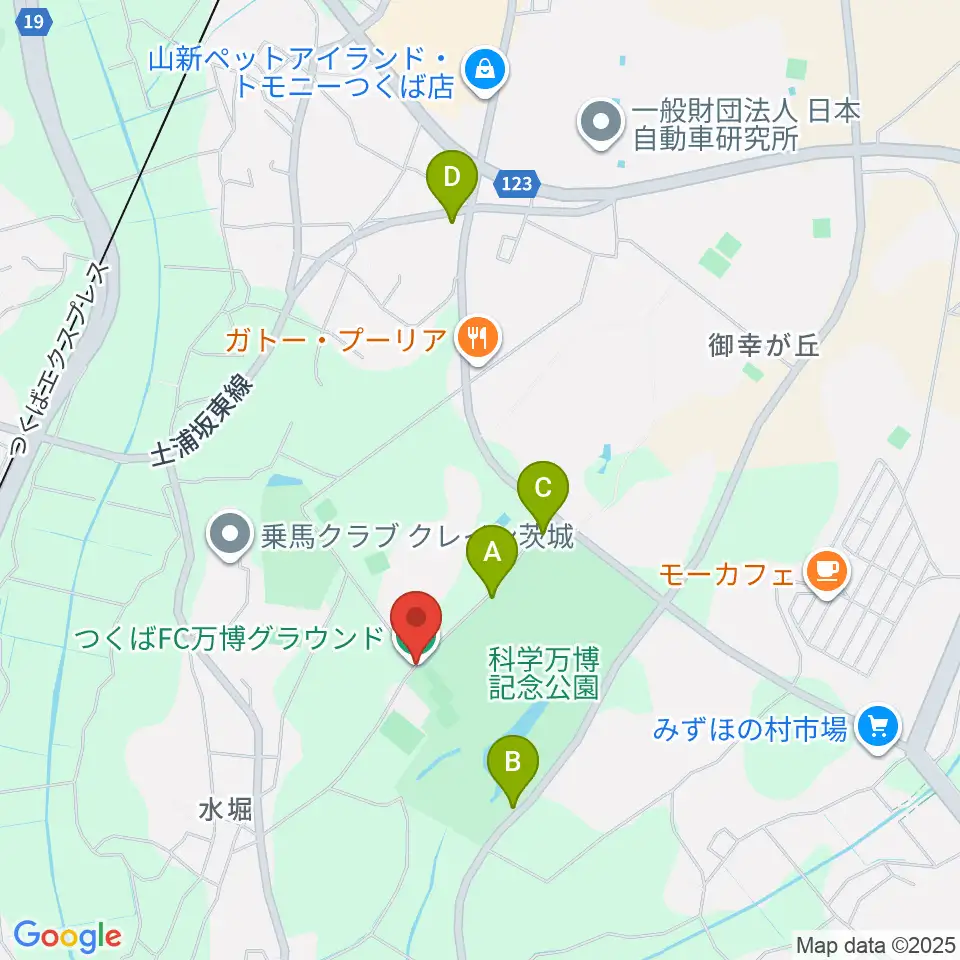 つくばFC万博グラウンド周辺の駐車場・コインパーキング一覧地図