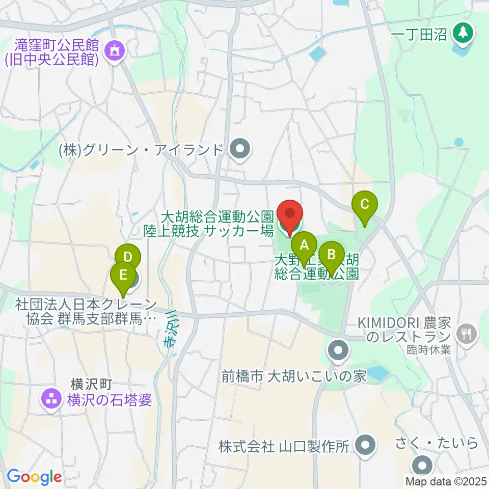 大野工業大胡総合運動公園陸上競技・サッカー場周辺の駐車場・コインパーキング一覧地図