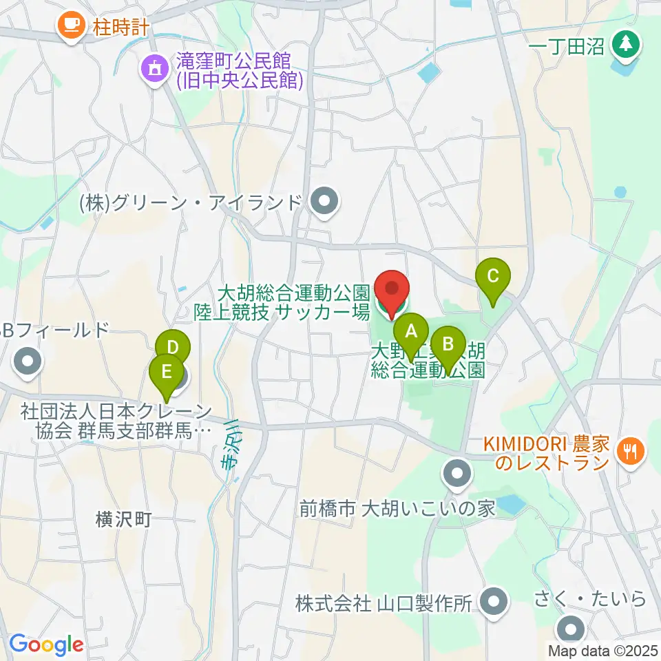大野工業大胡総合運動公園陸上競技・サッカー場周辺の駐車場・コインパーキング一覧地図