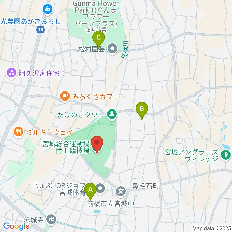 バニーズ群馬宮城総合運動場競技場周辺の駐車場・コインパーキング一覧地図