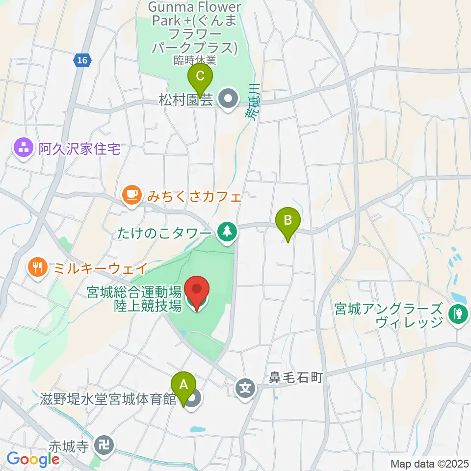 バニーズ群馬宮城総合運動場競技場周辺の駐車場・コインパーキング一覧地図