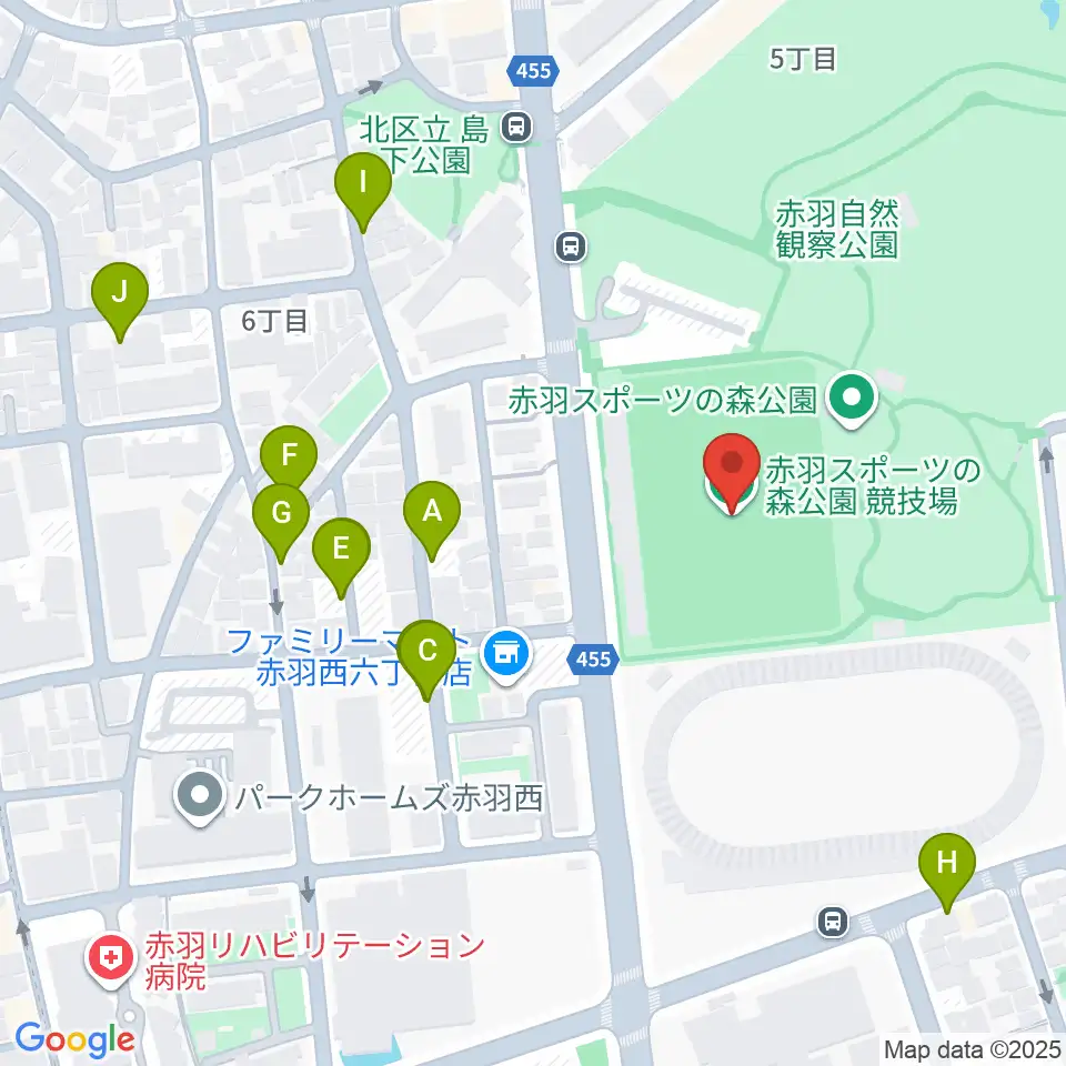 赤羽スポーツの森公園競技場周辺の駐車場・コインパーキング一覧地図