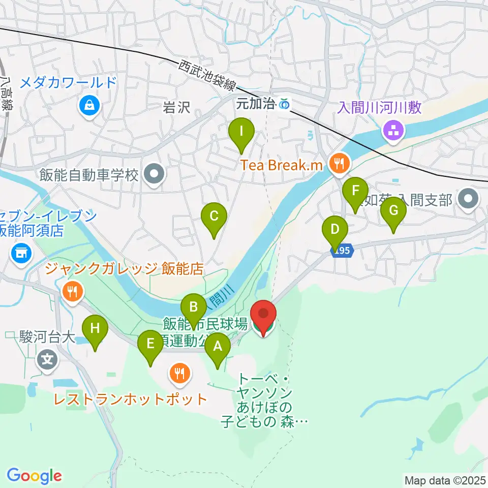 飯能市民球場周辺の駐車場・コインパーキング一覧地図