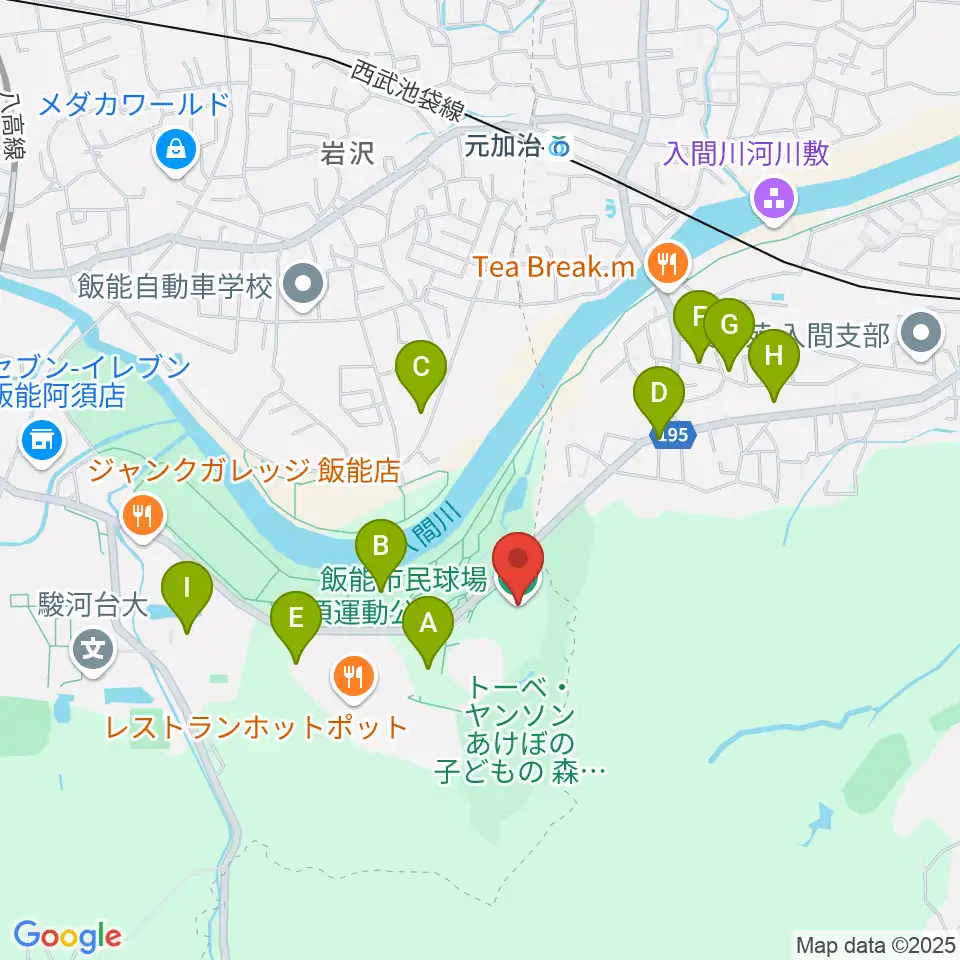 飯能市民球場周辺の駐車場・コインパーキング一覧地図
