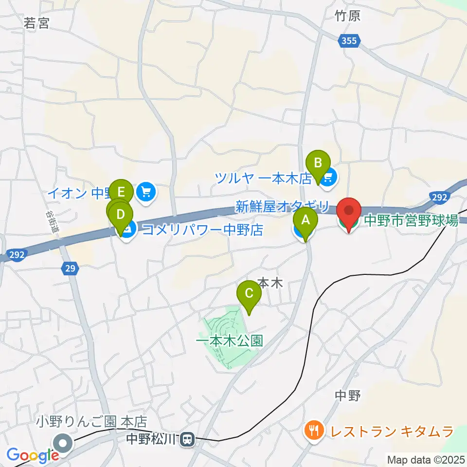 中野市営野球場周辺の駐車場・コインパーキング一覧地図