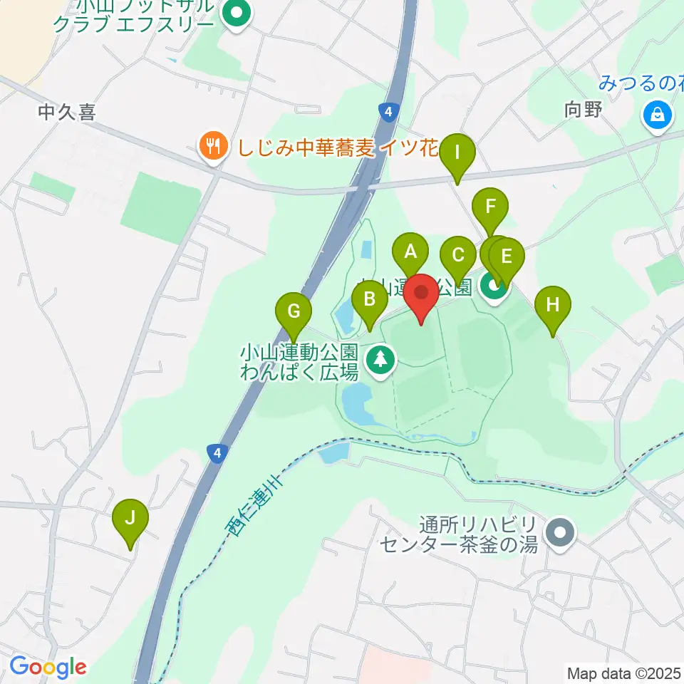 小山運動公園野球場周辺の駐車場・コインパーキング一覧地図