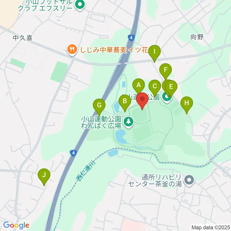 小山運動公園野球場周辺の駐車場・コインパーキング一覧地図