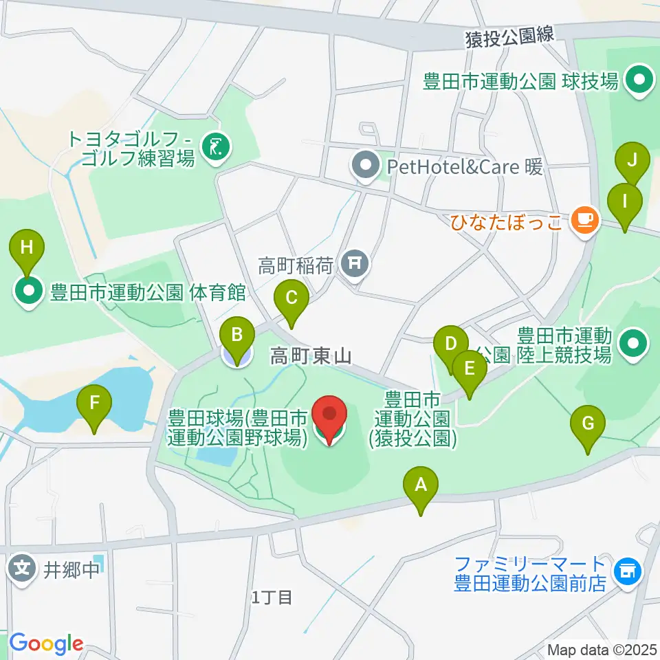 豊田市運動公園野球場周辺の駐車場・コインパーキング一覧地図