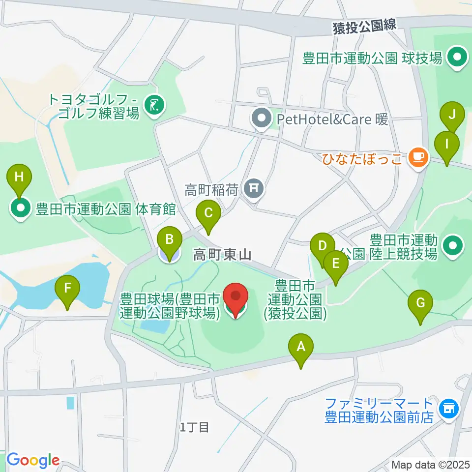 豊田市運動公園野球場周辺の駐車場・コインパーキング一覧地図