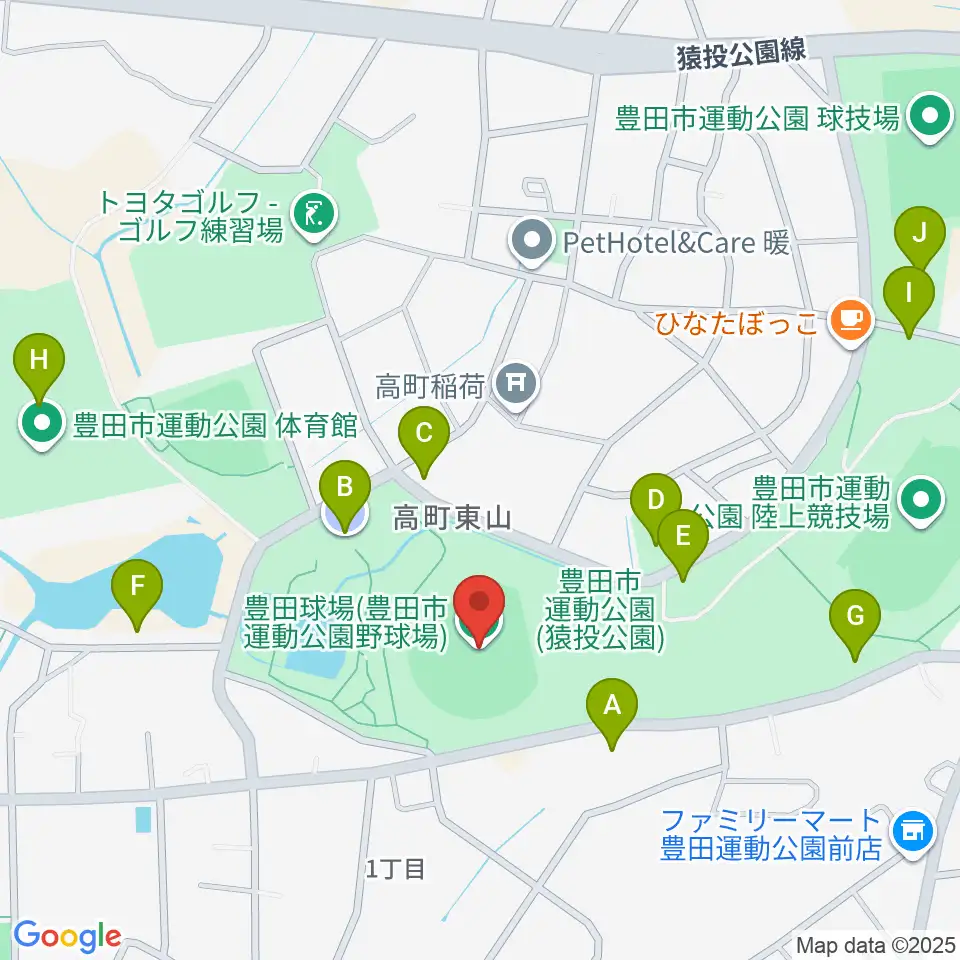 豊田市運動公園野球場周辺の駐車場・コインパーキング一覧地図