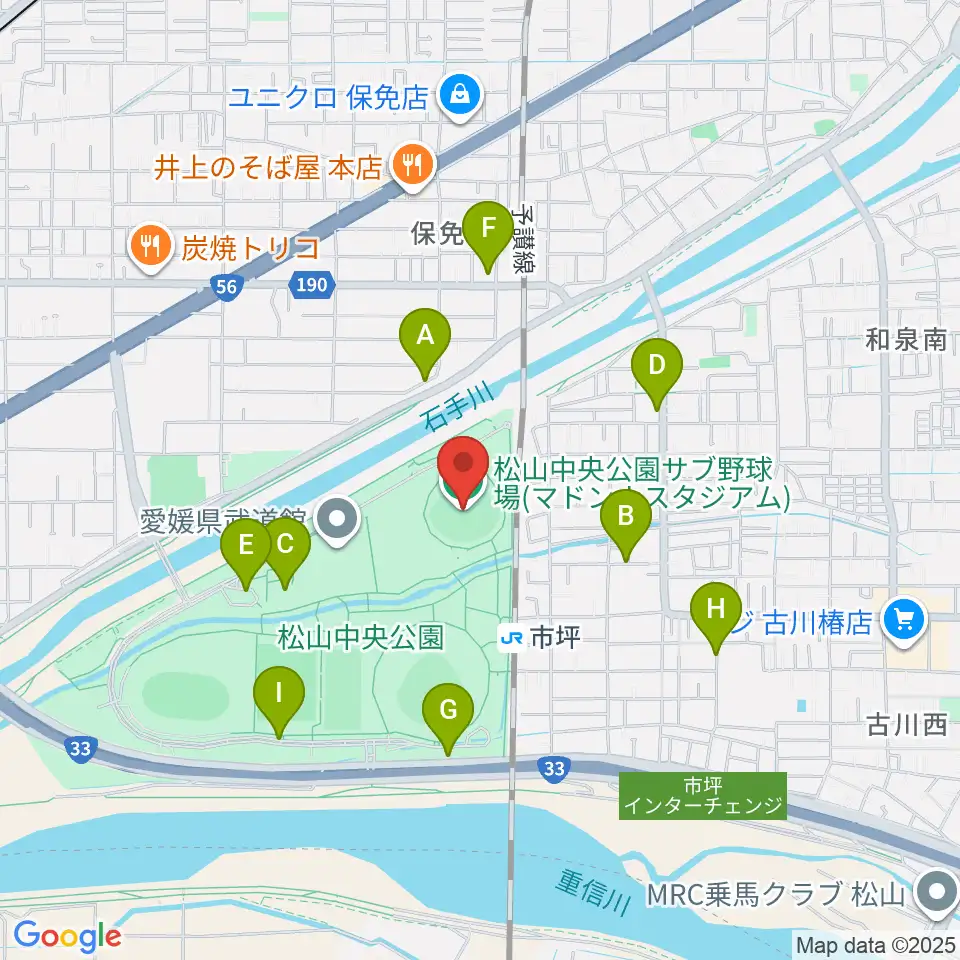 マドンナスタジアム周辺の駐車場・コインパーキング一覧地図