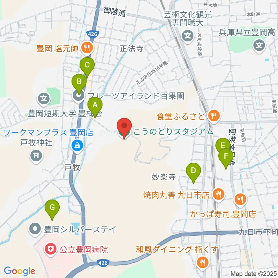 こうのとりスタジアム周辺の駐車場・コインパーキング一覧地図
