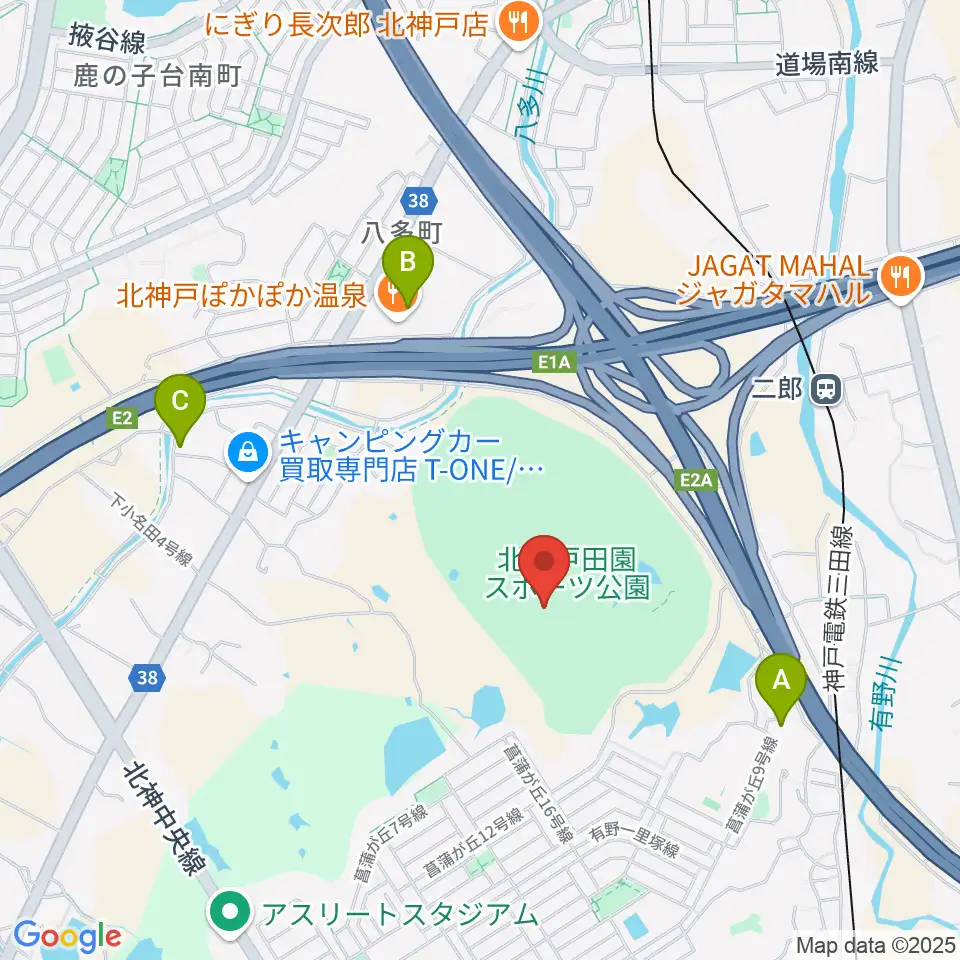 あじさいスタジアム北神戸周辺の駐車場・コインパーキング一覧地図