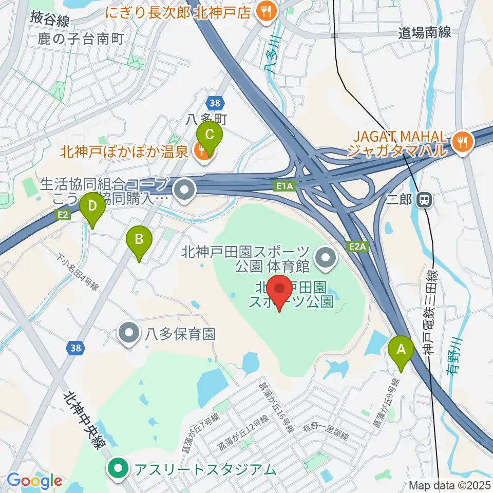 あじさいスタジアム北神戸周辺の駐車場・コインパーキング一覧地図