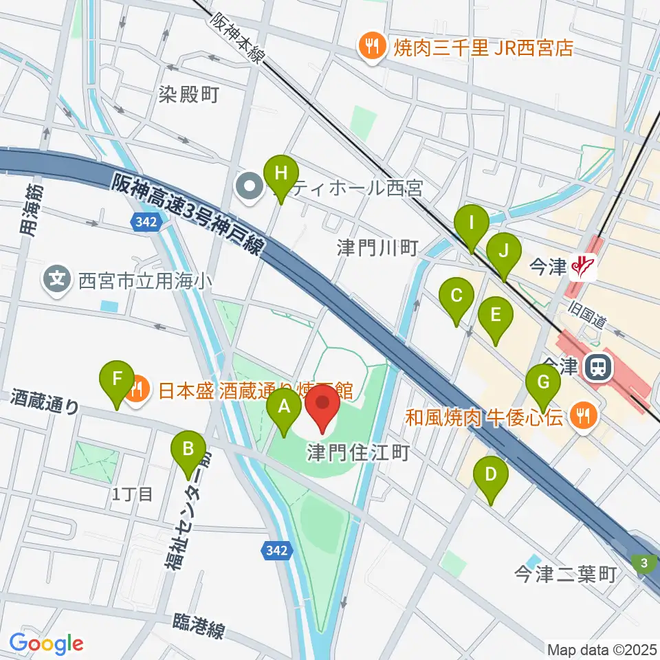 津門中央公園野球場周辺の駐車場・コインパーキング一覧地図