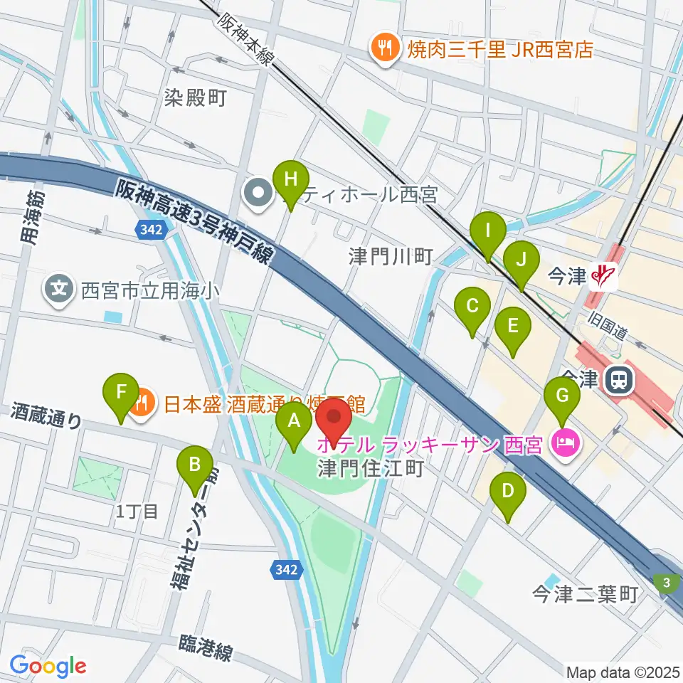 津門中央公園野球場周辺の駐車場・コインパーキング一覧地図