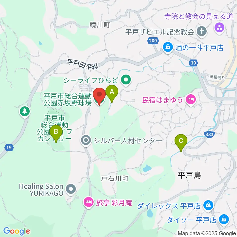 平戸市総合運動公園赤坂野球場周辺の駐車場・コインパーキング一覧地図