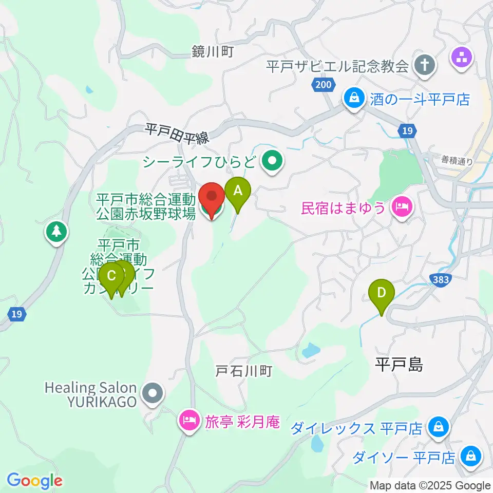 平戸市総合運動公園赤坂野球場周辺の駐車場・コインパーキング一覧地図
