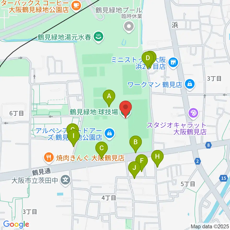 鶴見緑地球技場周辺の駐車場・コインパーキング一覧地図